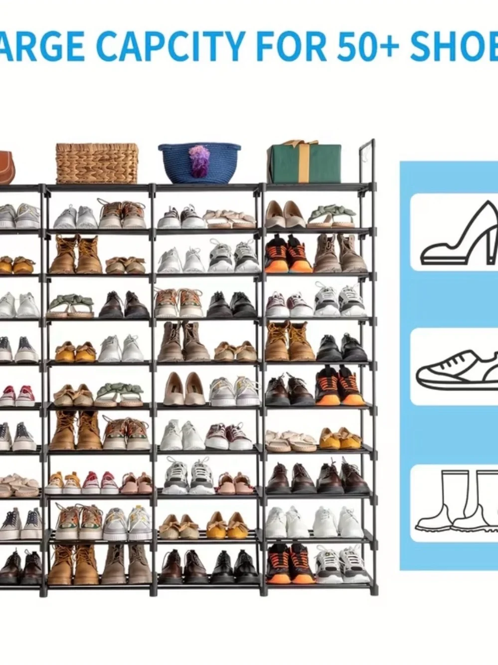 Adjustable 5-Tier Shoe Rack Organizer - Black